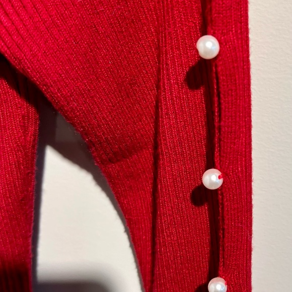BCX Red Ribbed Sweater Dress w/Pearl Embellished Sleeves Size Small Rayon/Poly - Picture 6 of 12